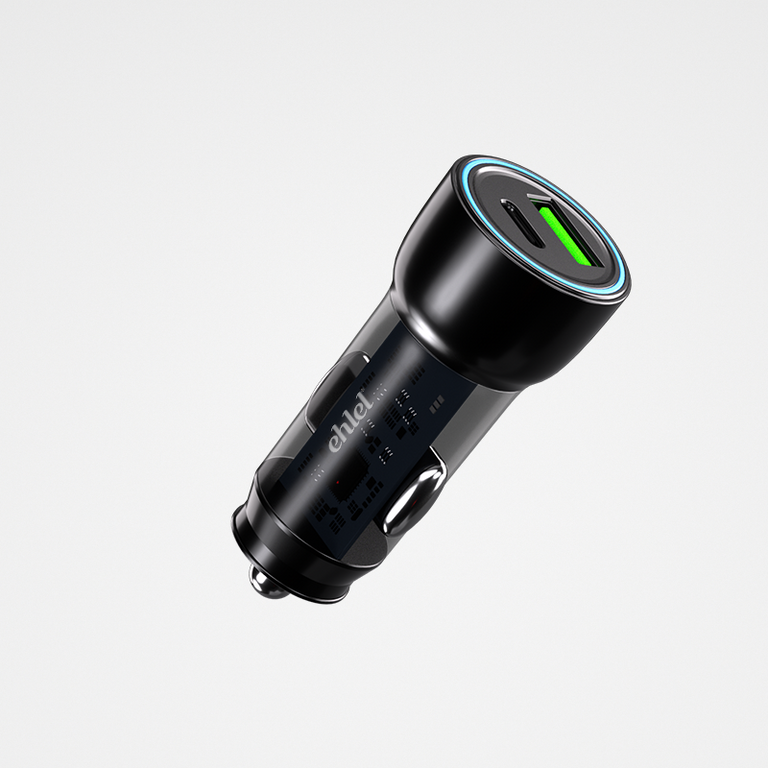 Transparent Fast Car Charger – USB-A & Type-C | Ehlel ECA20
