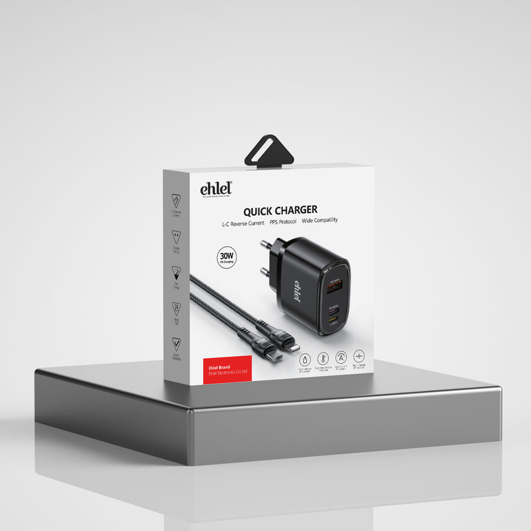 Versatile Europe Charger – USB-A, Type-C, & Lightning | Ehlel ETR37