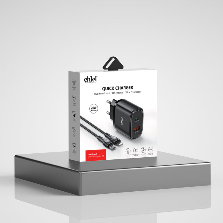 Versatile Europe Charger – USB-A, Type-C, & Lightning Ready | Ehlel ETR38